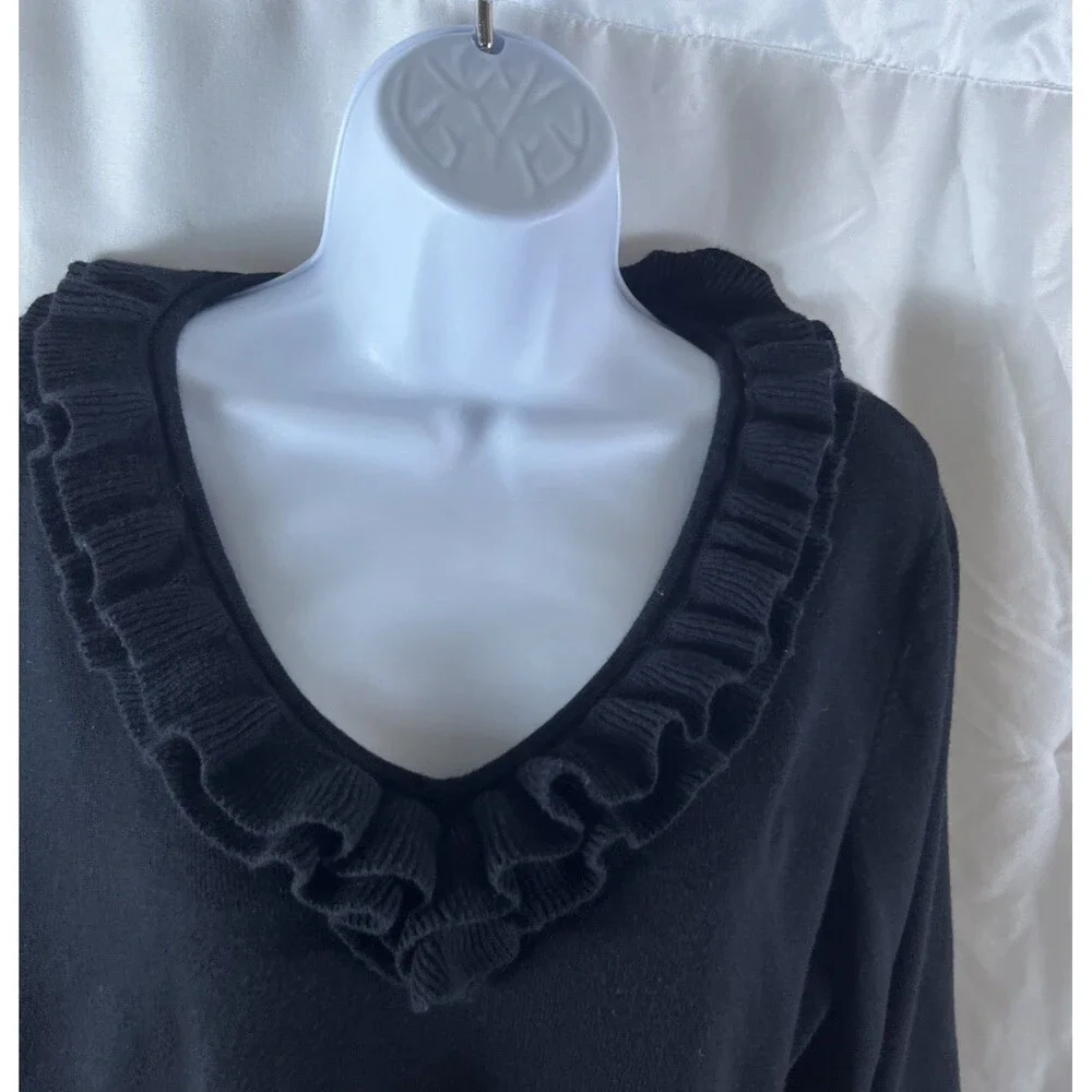 Coldwater Creek Women’s Plus black Pullover Sweater Ruffle Neck Size 1X Office